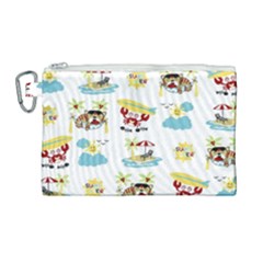 Vector-pattern-with-funny-animals-cartoon-summer-holiday-beach Canvas Cosmetic Bag (large)