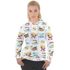 Vector-pattern-with-funny-animals-cartoon-summer-holiday-beach Women s Overhead Hoodie by Jancukart