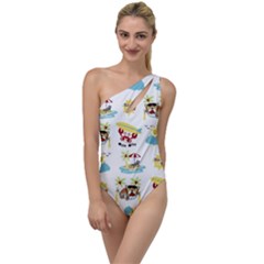 Vector-pattern-with-funny-animals-cartoon-summer-holiday-beach To One Side Swimsuit by Jancukart