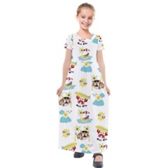 Vector-pattern-with-funny-animals-cartoon-summer-holiday-beach Kids  Short Sleeve Maxi Dress