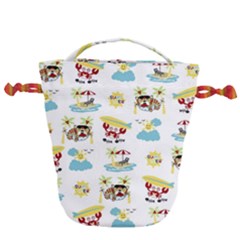 Vector-pattern-with-funny-animals-cartoon-summer-holiday-beach Drawstring Bucket Bag