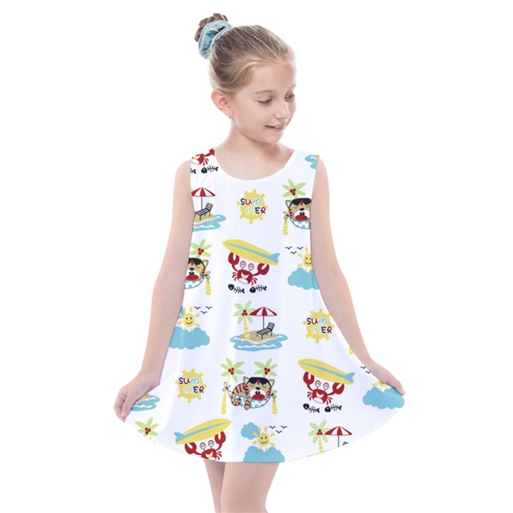 Vector-pattern-with-funny-animals-cartoon-summer-holiday-beach Kids  Summer Dress