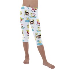 Vector-pattern-with-funny-animals-cartoon-summer-holiday-beach Kids  Lightweight Velour Capri Leggings 