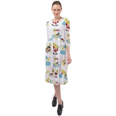 Vector-pattern-with-funny-animals-cartoon-summer-holiday-beach Ruffle End Midi Chiffon Dress