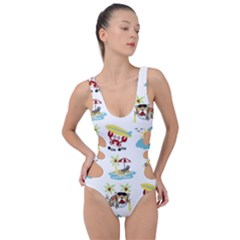 Vector-pattern-with-funny-animals-cartoon-summer-holiday-beach Side Cut Out Swimsuit by Jancukart