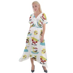 Vector-pattern-with-funny-animals-cartoon-summer-holiday-beach Cross Front Sharkbite Hem Maxi Dress