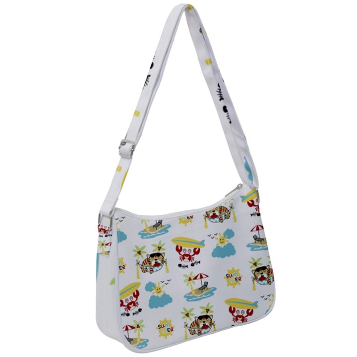 Vector-pattern-with-funny-animals-cartoon-summer-holiday-beach Zip Up Shoulder Bag