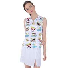 Vector-pattern-with-funny-animals-cartoon-summer-holiday-beach Women s Sleeveless Sports Top