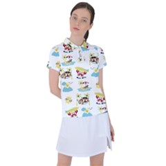 Vector-pattern-with-funny-animals-cartoon-summer-holiday-beach Women s Polo Tee