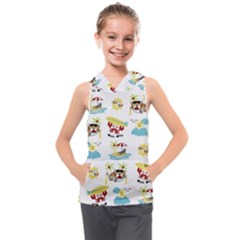 Vector-pattern-with-funny-animals-cartoon-summer-holiday-beach Kids  Sleeveless Hoodie