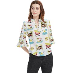 Vector-pattern-with-funny-animals-cartoon-summer-holiday-beach Loose Horn Sleeve Chiffon Blouse