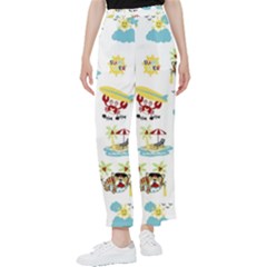 Vector-pattern-with-funny-animals-cartoon-summer-holiday-beach Women s Pants  by Jancukart