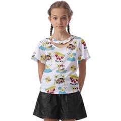 Vector-pattern-with-funny-animals-cartoon-summer-holiday-beach Kids  Front Cut Tee