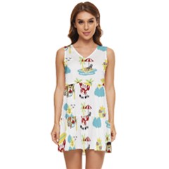 Vector-pattern-with-funny-animals-cartoon-summer-holiday-beach Tiered Sleeveless Mini Dress