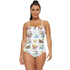 Vector-pattern-with-funny-animals-cartoon-summer-holiday-beach Retro Full Coverage Swimsuit