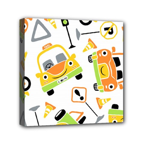 Seamless-pattern-vector-illustration-vehicles-cartoon Mini Canvas 6  X 6  (stretched)