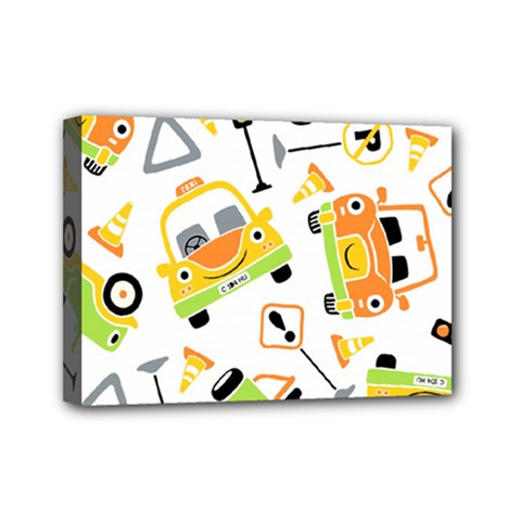 Seamless-pattern-vector-illustration-vehicles-cartoon Mini Canvas 7  X 5  (stretched)