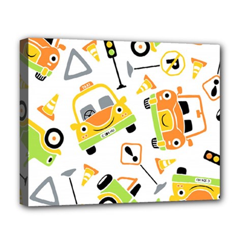 Seamless-pattern-vector-illustration-vehicles-cartoon Deluxe Canvas 20  X 16  (stretched)