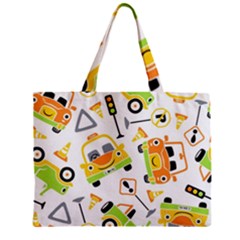 Seamless-pattern-vector-illustration-vehicles-cartoon Zipper Mini Tote Bag by Jancukart