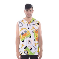 Seamless-pattern-vector-illustration-vehicles-cartoon Men s Basketball Tank Top by Jancukart