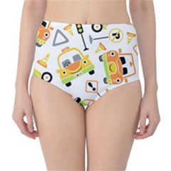 Seamless-pattern-vector-illustration-vehicles-cartoon Classic High-waist Bikini Bottoms by Jancukart