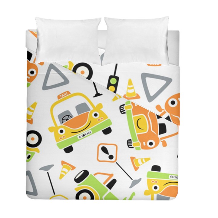 Seamless-pattern-vector-illustration-vehicles-cartoon Duvet Cover Double Side (Full/ Double Size)