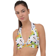 Seamless-pattern-vector-illustration-vehicles-cartoon Halter Plunge Bikini Top