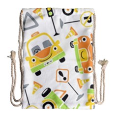 Seamless-pattern-vector-illustration-vehicles-cartoon Drawstring Bag (large)