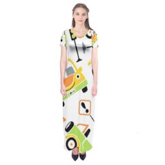 Seamless-pattern-vector-illustration-vehicles-cartoon Short Sleeve Maxi Dress