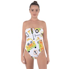 Seamless-pattern-vector-illustration-vehicles-cartoon Tie Back One Piece Swimsuit