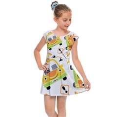 Seamless-pattern-vector-illustration-vehicles-cartoon Kids  Cap Sleeve Dress