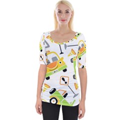 Seamless-pattern-vector-illustration-vehicles-cartoon Wide Neckline Tee