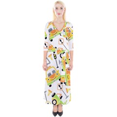 Seamless-pattern-vector-illustration-vehicles-cartoon Quarter Sleeve Wrap Maxi Dress