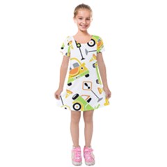 Seamless-pattern-vector-illustration-vehicles-cartoon Kids  Short Sleeve Velvet Dress