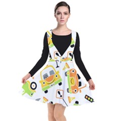 Seamless-pattern-vector-illustration-vehicles-cartoon Plunge Pinafore Dress by Jancukart