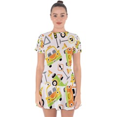 Seamless-pattern-vector-illustration-vehicles-cartoon Drop Hem Mini Chiffon Dress by Jancukart