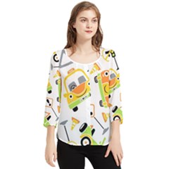 Seamless-pattern-vector-illustration-vehicles-cartoon Chiffon Quarter Sleeve Blouse