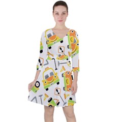 Seamless-pattern-vector-illustration-vehicles-cartoon Quarter Sleeve Ruffle Waist Dress