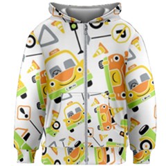 Seamless-pattern-vector-illustration-vehicles-cartoon Kids  Zipper Hoodie Without Drawstring