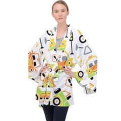 Seamless-pattern-vector-illustration-vehicles-cartoon Long Sleeve Velvet Kimono  by Jancukart