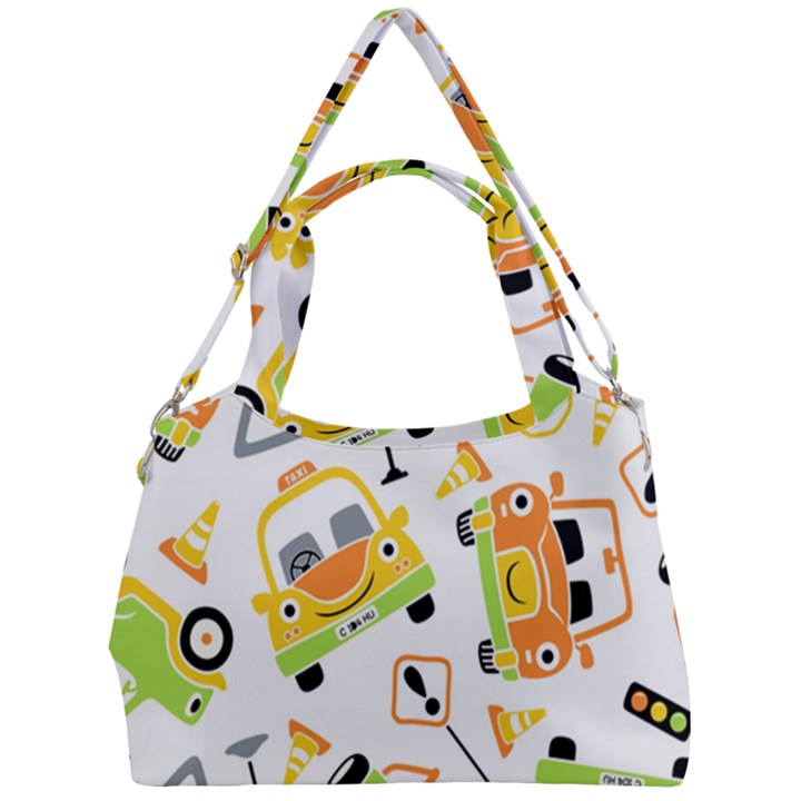 Seamless-pattern-vector-illustration-vehicles-cartoon Double Compartment Shoulder Bag