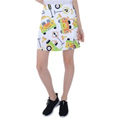 Seamless-pattern-vector-illustration-vehicles-cartoon Tennis Skirt by Jancukart