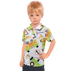 Seamless-pattern-vector-illustration-vehicles-cartoon Kids  Polo Tee