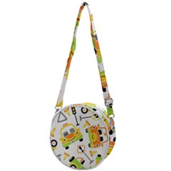 Seamless-pattern-vector-illustration-vehicles-cartoon Crossbody Circle Bag