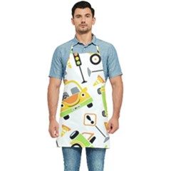 Seamless-pattern-vector-illustration-vehicles-cartoon Kitchen Apron by Jancukart