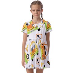 Seamless-pattern-vector-illustration-vehicles-cartoon Kids  Asymmetric Collar Dress