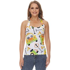 Seamless-pattern-vector-illustration-vehicles-cartoon Basic Halter Top