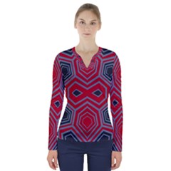 Abstract Pattern Geometric Backgrounds  V-neck Long Sleeve Top by Eskimos