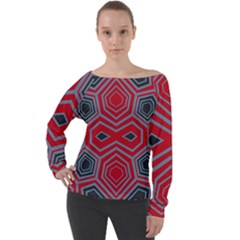 Abstract Pattern Geometric Backgrounds  Off Shoulder Long Sleeve Velour Top