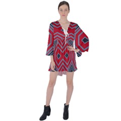 Abstract Pattern Geometric Backgrounds  V-neck Flare Sleeve Mini Dress by Eskimos